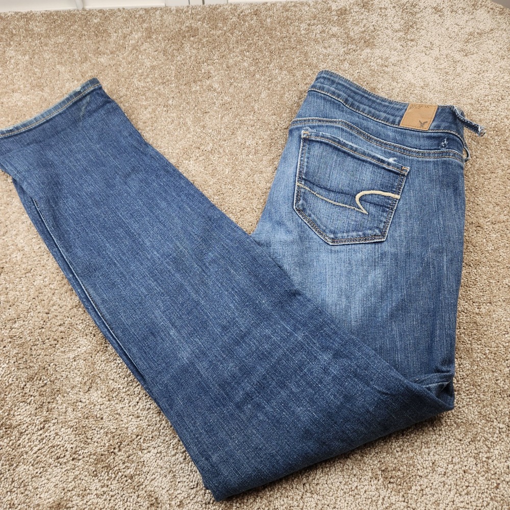 American Eagle Skinny Jeans Womens 14 Blue Medium Wash Low Rise Stretch Denim